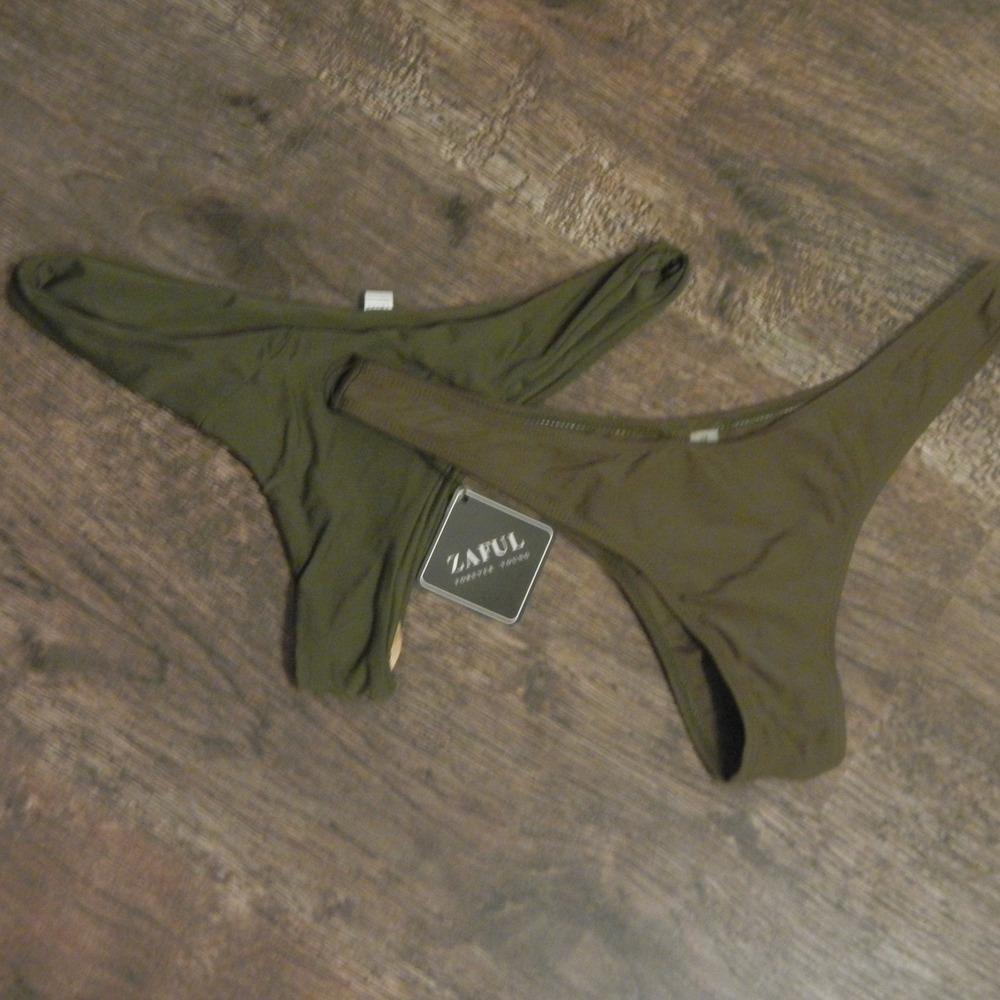 Zaful Olive Green Thong Bikini Bottoms Medium M Swimwear